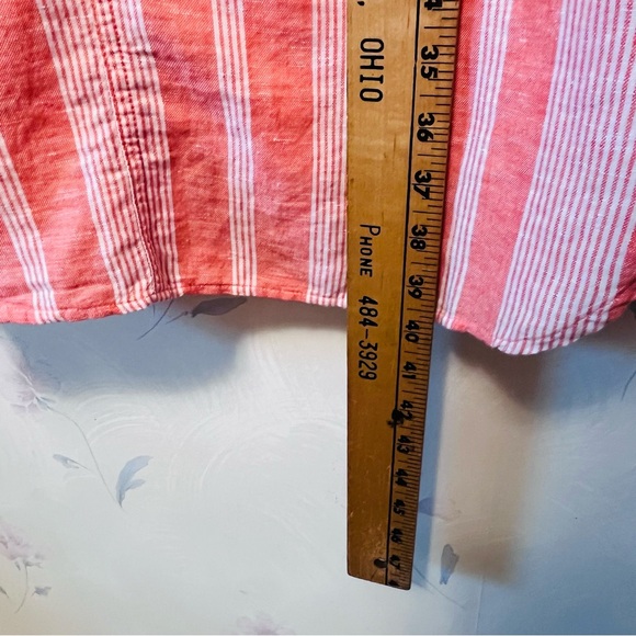 EDDIE BAUER Striped Sleeveless LINEN Blend Dress Tie Waist Orange White Womens L - Picture 16 of 16